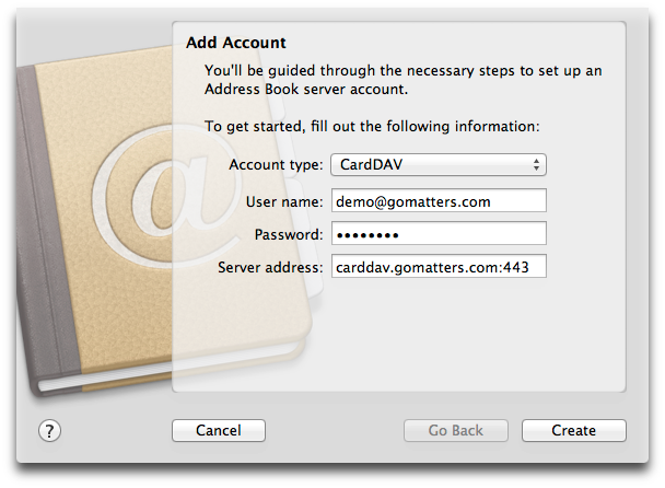 Address Book CardDAV setup